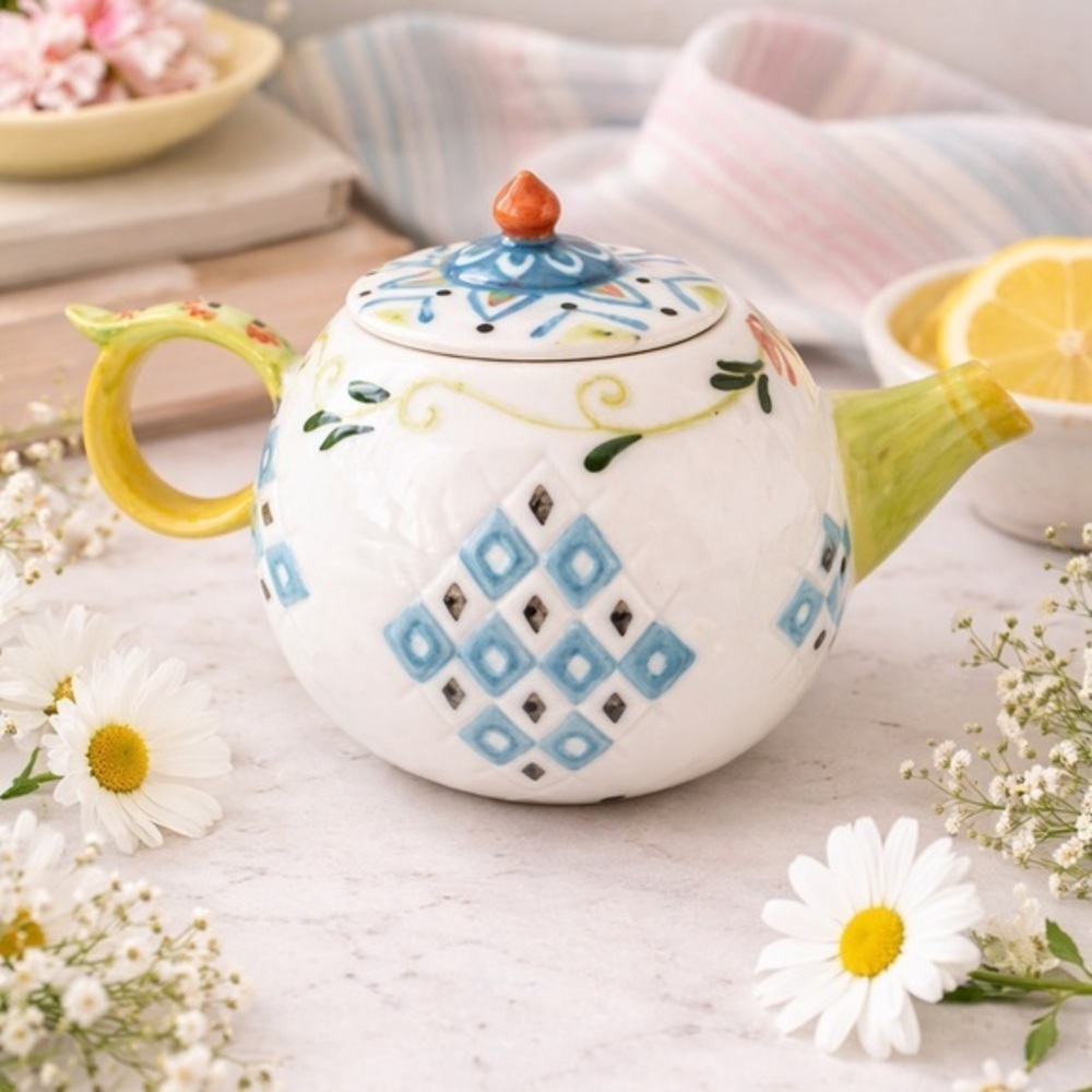 Anthropologie Teapot capan Stoneware Lid Textured Small Teapot Flower tiny